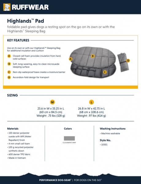 Ruffwear Highlands Pad Cloudburst Gray Gr.M Ruffwear Highlands Pad Cloudburst Gray Gr.M